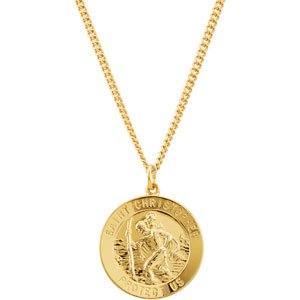 24K Yellow Gold-Plated Sterling Silver 25 mm St. Christopher Medal 