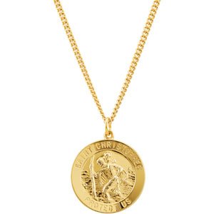 24K Yellow Gold Plated Sterling Silver 25 mm St. Christopher Medal