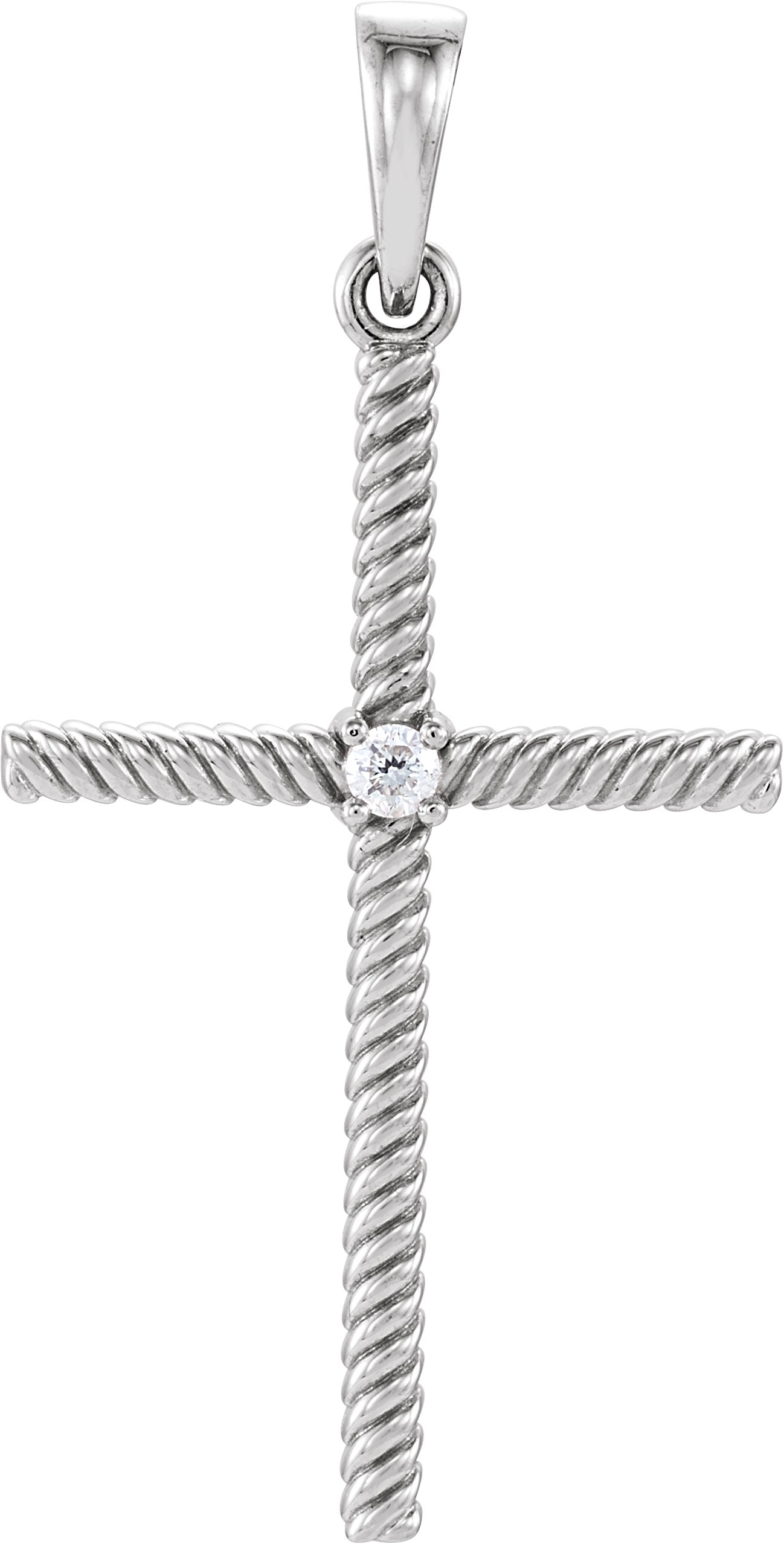 14K White .03 CT Natural Diamond Cross Pendant