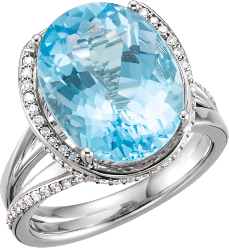 Swiss Blue Topaz & Diamond Spiral Ring alebo neosadený