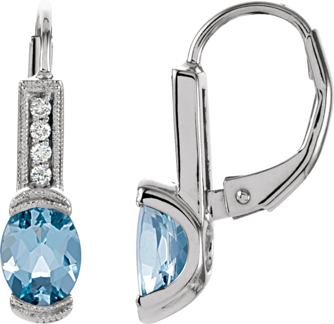 14K White Natural Aquamarine & .08 CTW Natural Diamond Earrings