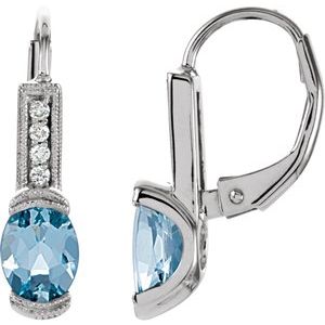 14K White Aquamarine & .08 CTW Diamond Earrings