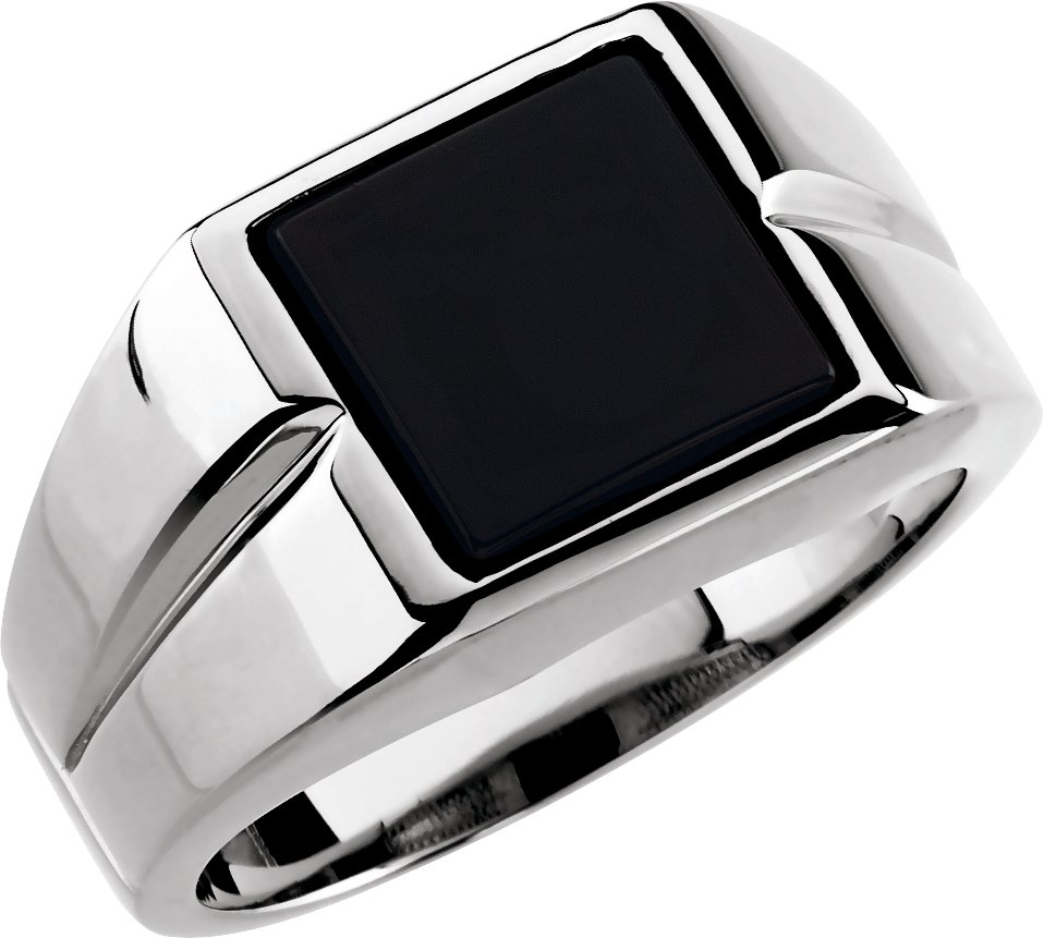 10K White 10 mm Natural Black Onyx Men-s Ring