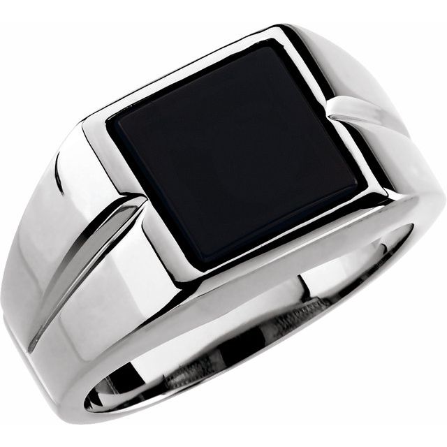 10K White Natural Black Onyx Ring