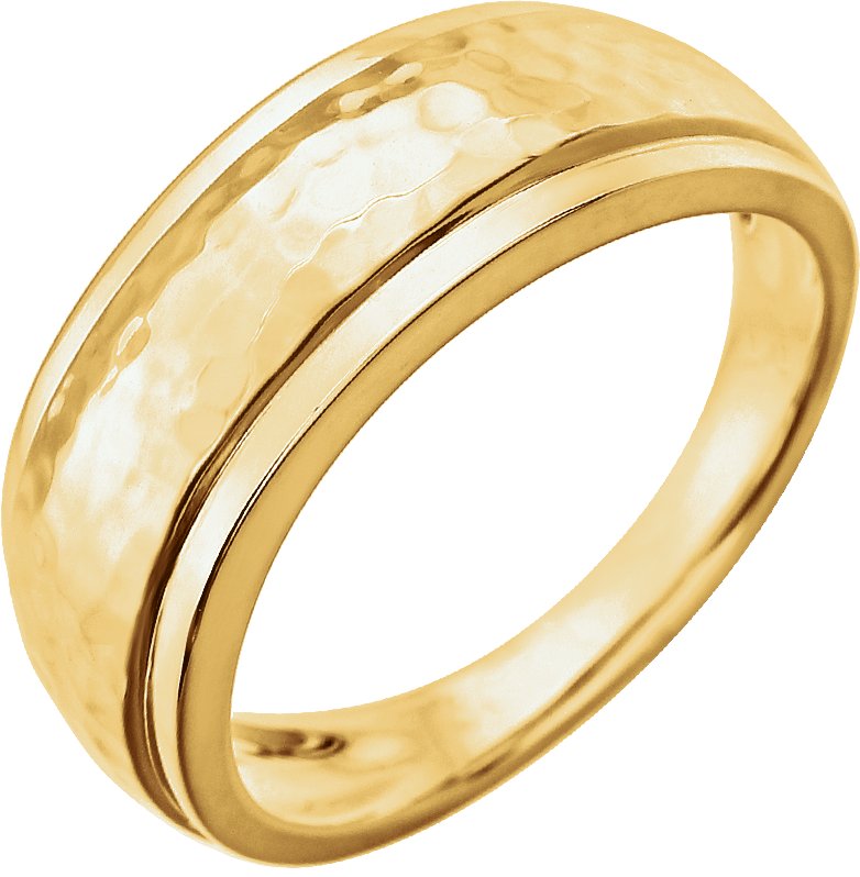 14K Yellow Hammered Ring with Beveled Edges 