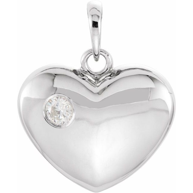 14K White 1/10 CT Natural Diamond Heart Pendant