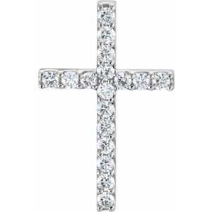 14K White 5/8 CTW Natural Diamond Petite Cross Pendant