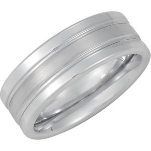 White Tungsten 8 mm Flat Ridged Band Size 10