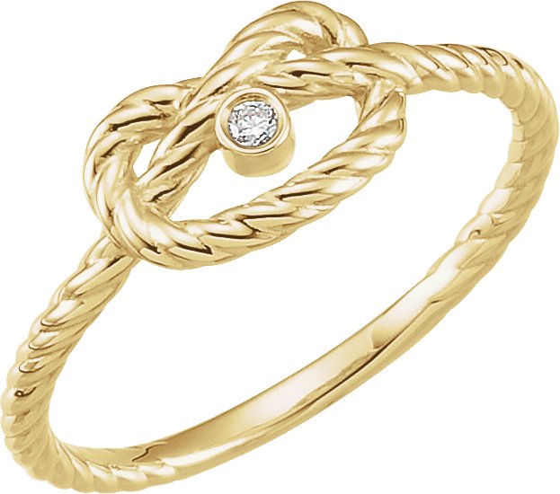 14K Yellow .025 CT Natural Diamond Rope Knot Ring 