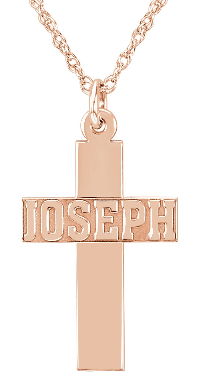 Block Nameplate Cross Necklace
