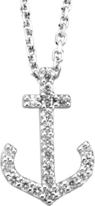 14K White .08 CTW Natural Diamond Anchor 16 Necklace