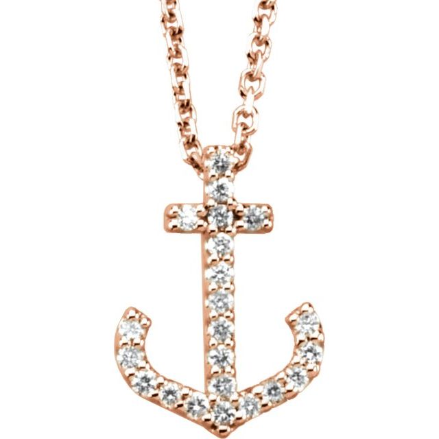 14K Rose .08 CTW Natural Diamond Anchor 16" Necklace