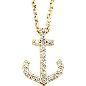 14K Yellow .08 CTW Natural Diamond Anchor 16" Necklace