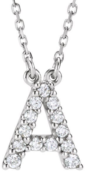 14K White 0.13 CTW Natural Diamond Initial A 16 inch Necklace Ref 2706554