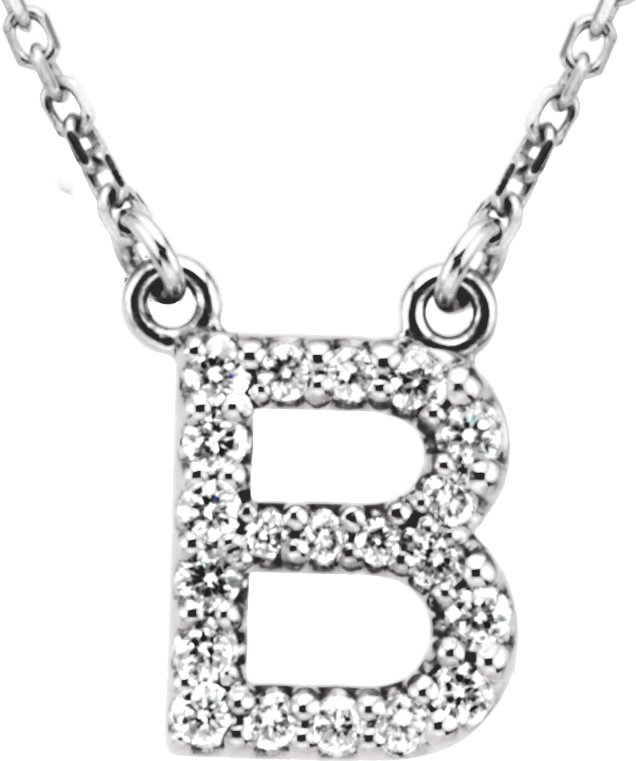 14K White 1/6 CTW Natural Diamond Initial B 16 Necklace
