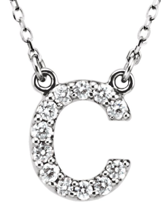 14K White 1/8 CTW Natural Diamond Initial C 16 Necklace