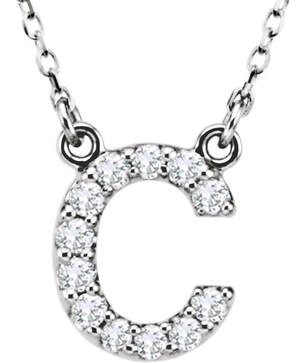 14K White 1/8 CTW Natural Diamond Initial C 16" Necklace