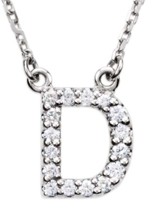 14K White 1/8 CTW Natural Diamond Initial D 16" Necklace