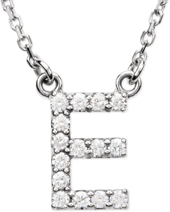 14K White 1/8 CTW Natural Diamond Initial E 16 Necklace