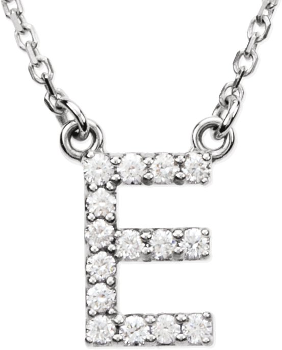 14K White 0.13 CTW Natural Diamond Initial E 16 inch Necklace Ref 2721692