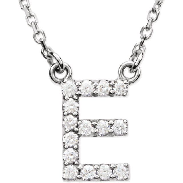 14K White Initial E 1/8 CTW Diamond 16" Necklace