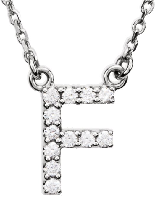 14K White 1/8 CTW Natural Diamond Initial F 16" Necklace