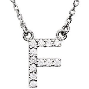 14K White 1/8 CTW Natural Diamond Initial F 16" Necklace