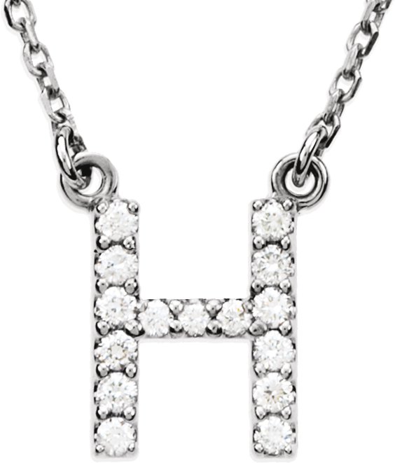 14K White 1/8 CTW Natural Diamond Initial H 16" Necklace
