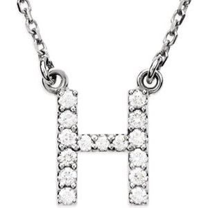 14K White 1/8 CTW Natural Diamond Initial H 16" Necklace