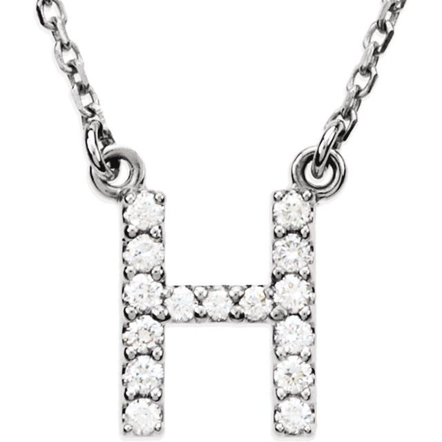 14K White Initial H 1/8 CTW Diamond 16" Necklace