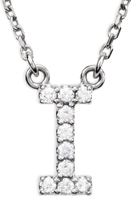 14K White .08 CTW Natural Diamond Initial I 16 Necklace