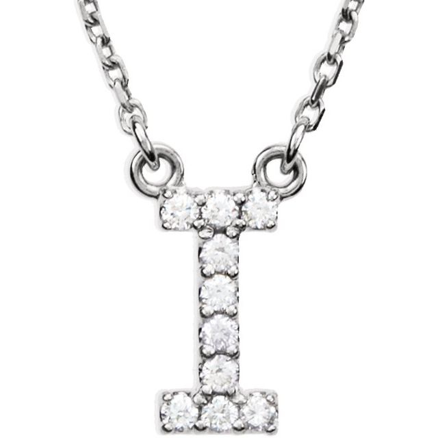 14K White .08 CTW Natural Diamond Initial I 16" Necklace