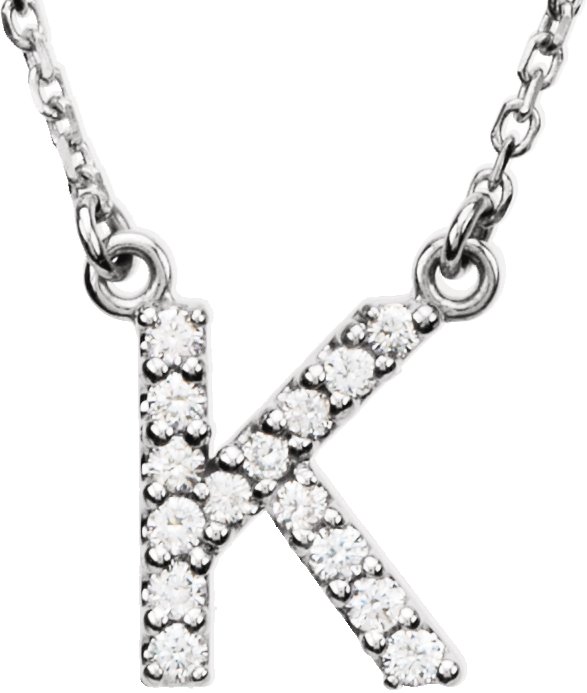 14K White 1/8 CTW Natural Diamond Initial K 16" Necklace