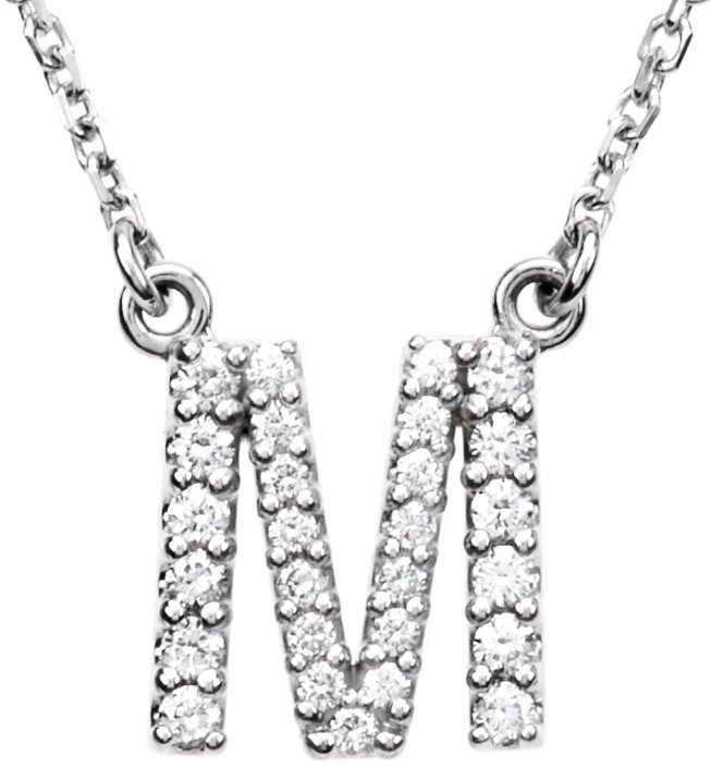 14K White 1/6 CTW Natural Diamond Initial M 16 Necklace