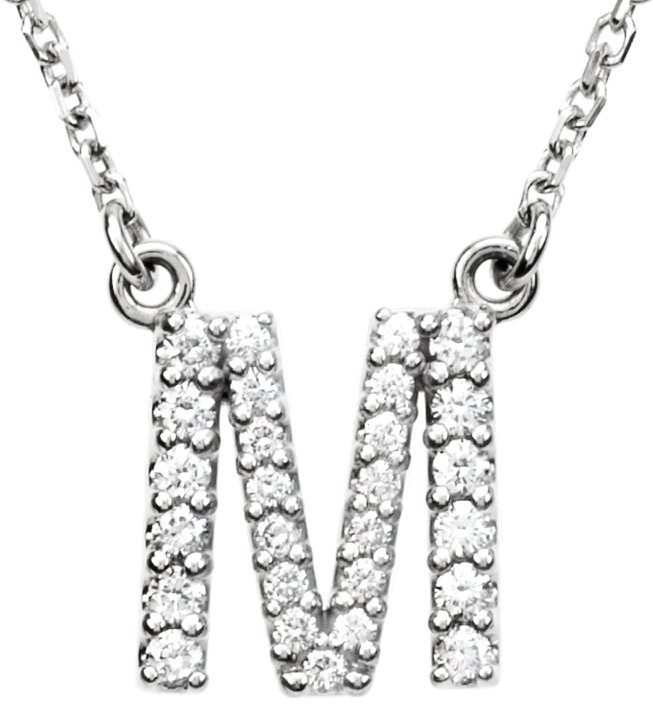 14K White 0.17 CTW Natural Diamond Initial M 16 inch Necklace Ref 2724932