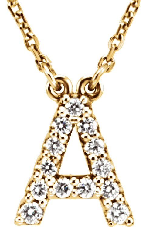 14K Yellow 1/8 CTW Natural Diamond Initial A 16" Necklace