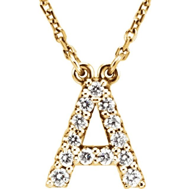 14K Yellow Initial A 1/6 CTW Diamond 16" Necklace