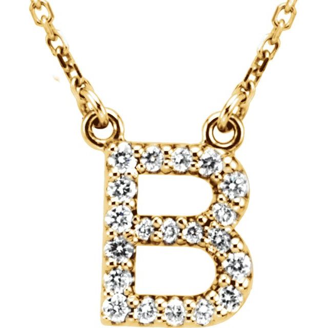 14K Yellow 1/6 CTW Natural Diamond Initial B 16" Necklace