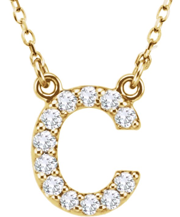 14K Yellow 1/8 CTW Natural Diamond Initial C 16" Necklace