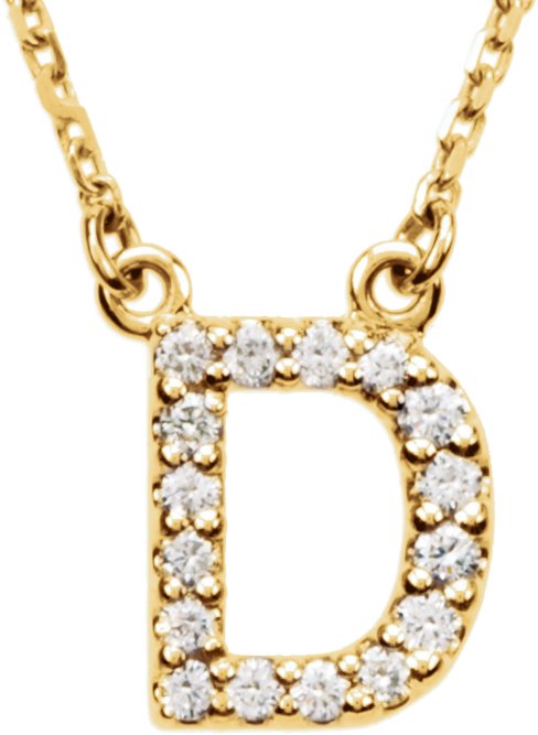 14K Yellow 1/8 CTW Natural Diamond Initial D 16" Necklace