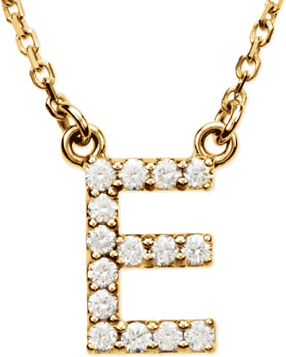 14K Yellow 1/8 CTW Natural Diamond Initial E 16" Necklace