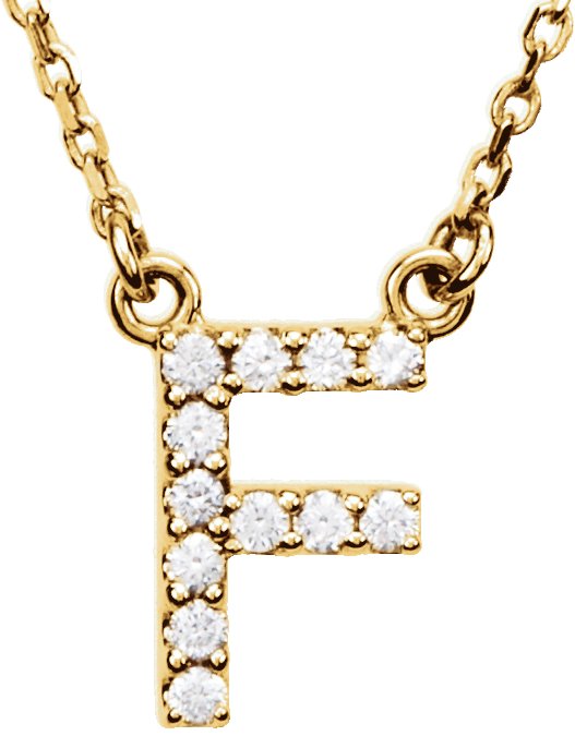 14K Yellow 1/8 CTW Natural Diamond Initial F 16" Necklace
