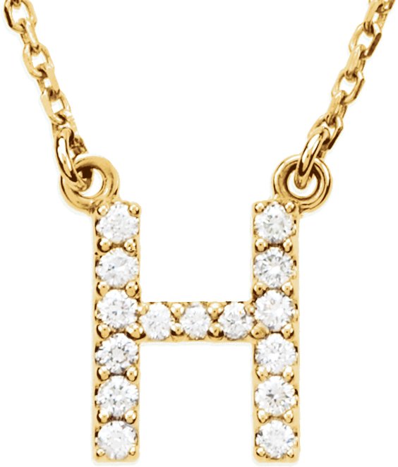 14K Yellow 1/8 CTW Natural Diamond Initial H 16" Necklace
