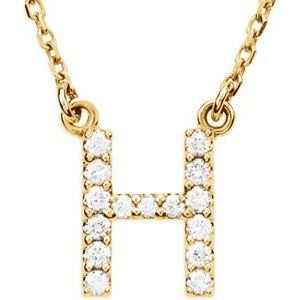 14K Yellow 1/8 CTW Natural Diamond Initial H 16" Necklace