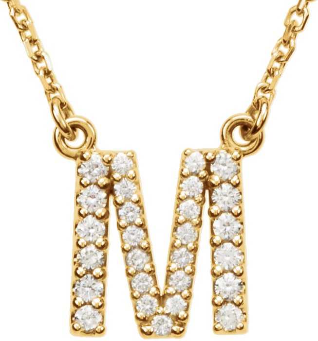 14K Yellow 1/6 CTW Natural Diamond Initial M 16" Necklace