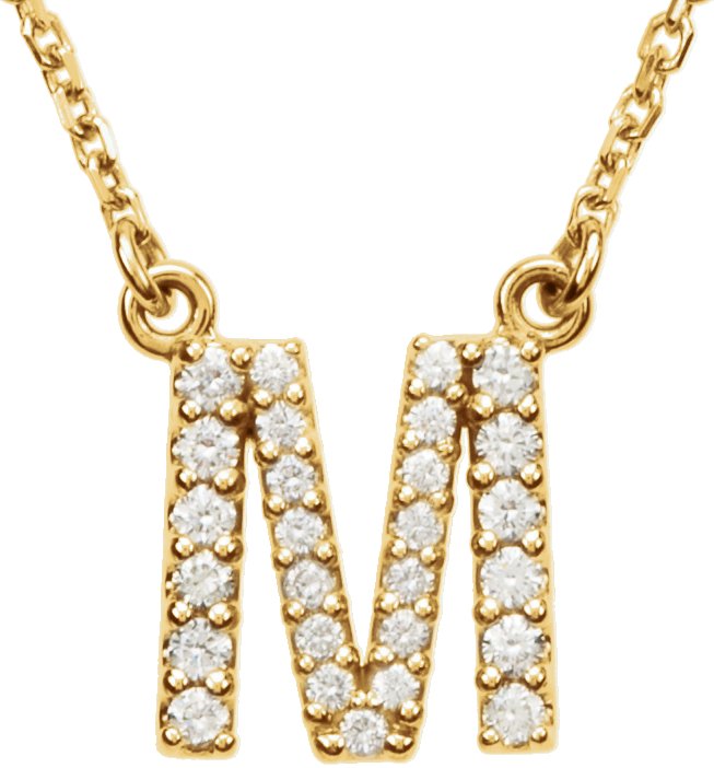 14K Yellow 0.17 CTW Natural Diamond Initial M 16 inch Necklace Ref 9869954