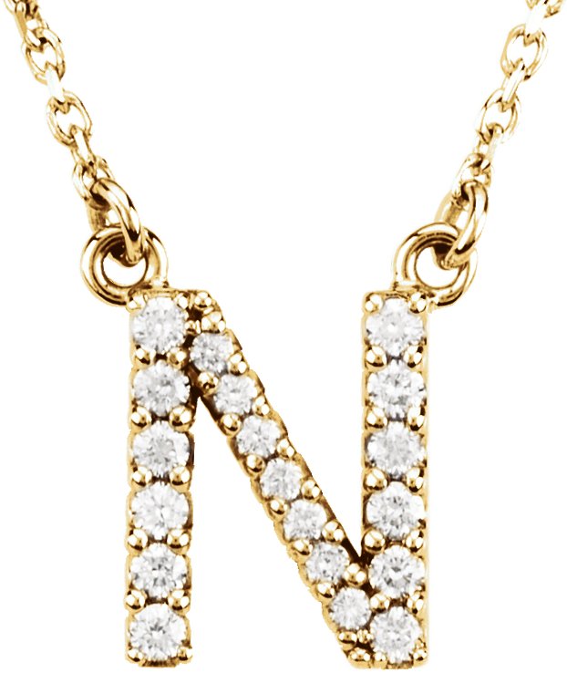 14K Yellow 1/8 CTW Natural Diamond Initial N 16 Necklace