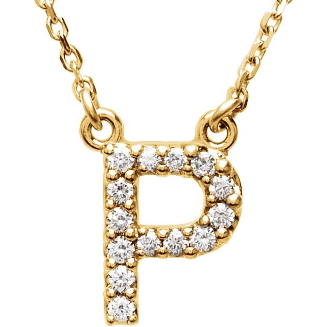14K Yellow Initial P 1/6 CTW Diamond 16" Necklace