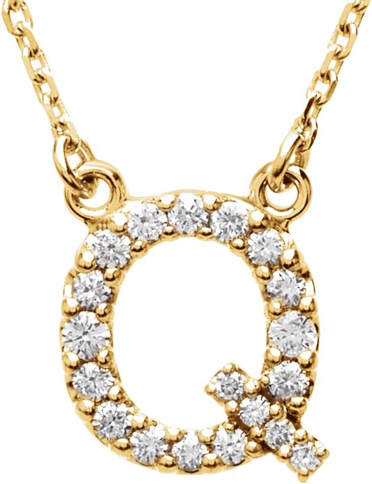 14K Yellow 1/6 CTW Natural Diamond Initial Q 16" Necklace