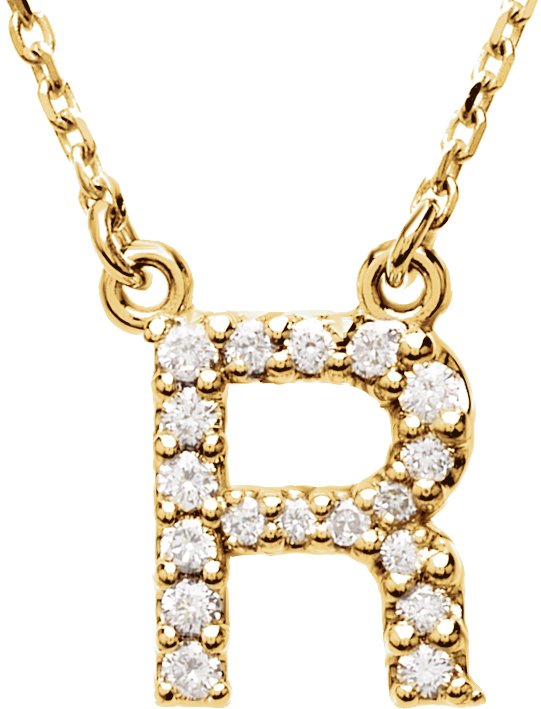 14K Yellow 1/8 CTW Natural Diamond Initial R 16 Necklace